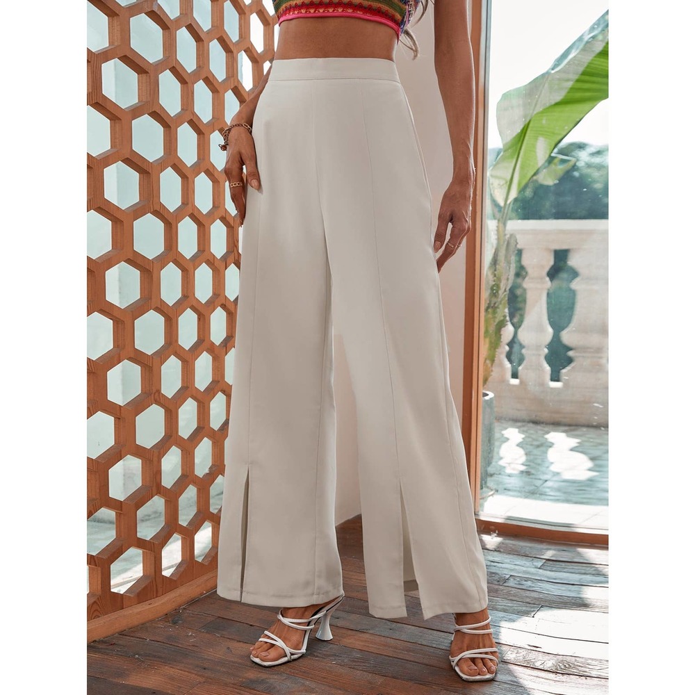 Split Hem Wide Leg Pants white high waisted - Picture 3 of 7